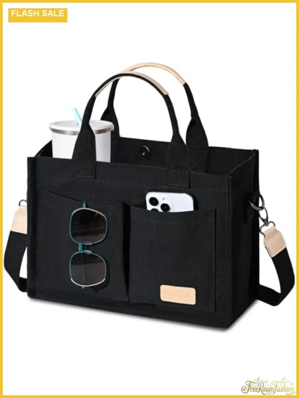Canvas Tote Bag Women Crossbody Work Purse with Pockets Satchel Handbag Travel